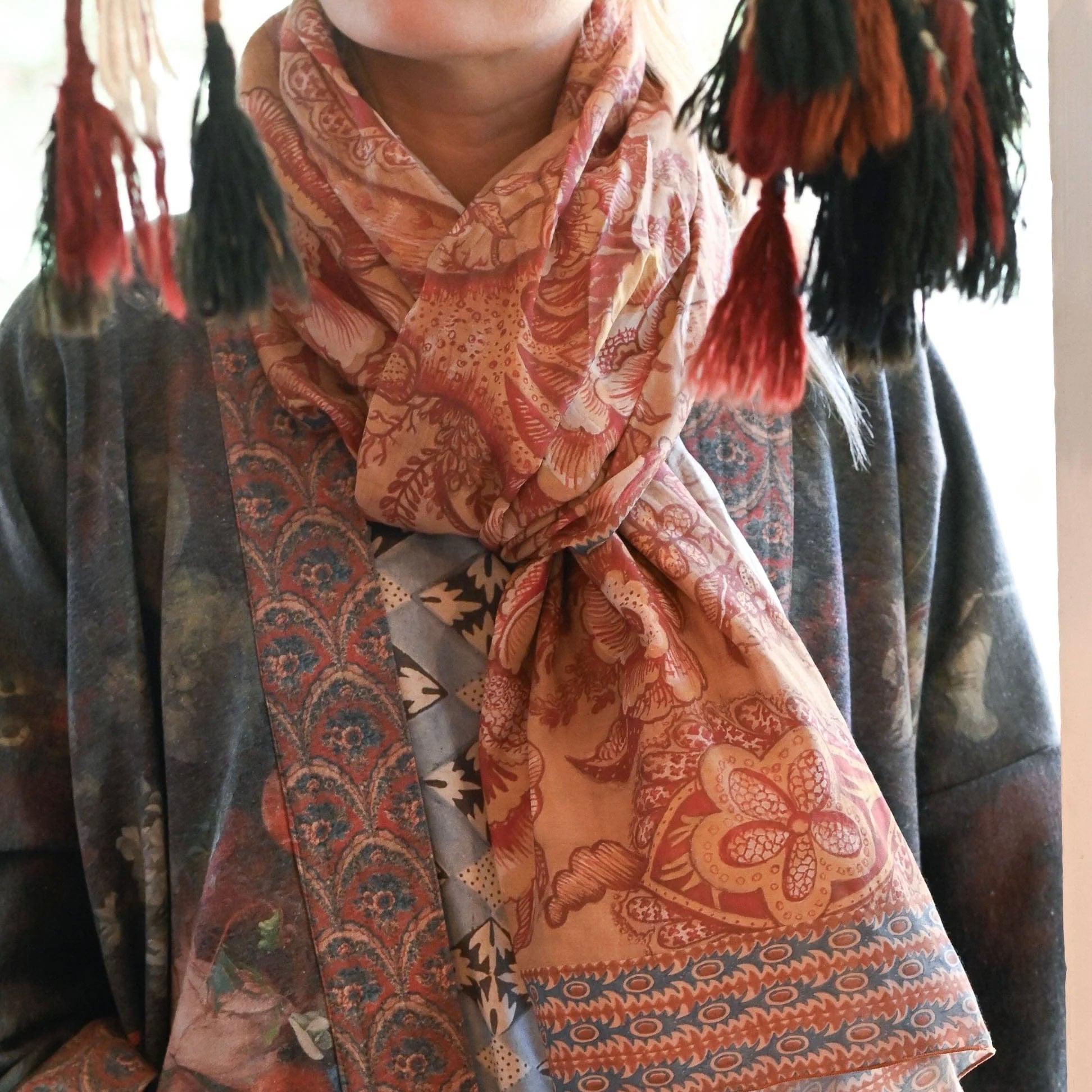 Lazybones - Silk &amp; Cotton Scarf, Pheasant - The Flower Crate