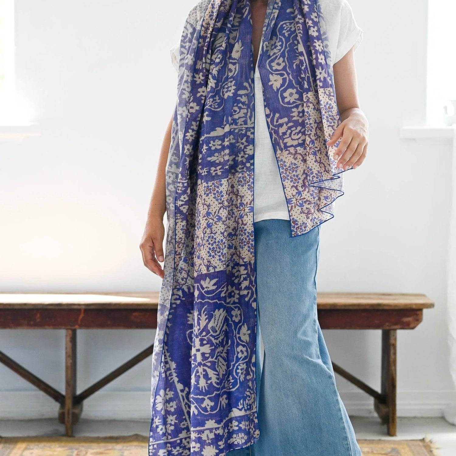Lazybones - Silk &amp; Cotton Scarf, Ultramarine - The Flower Crate