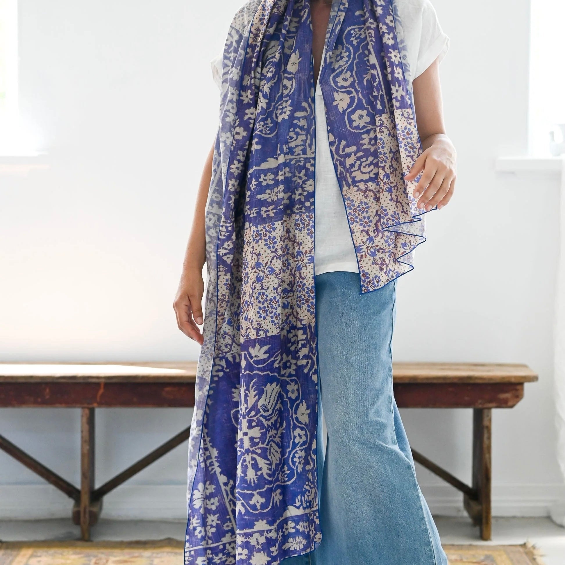 Lazybones - Silk &amp; Cotton Scarf, Ultramarine - The Flower Crate