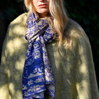 Lazybones - Silk &amp; Cotton Scarf, Ultramarine - The Flower Crate