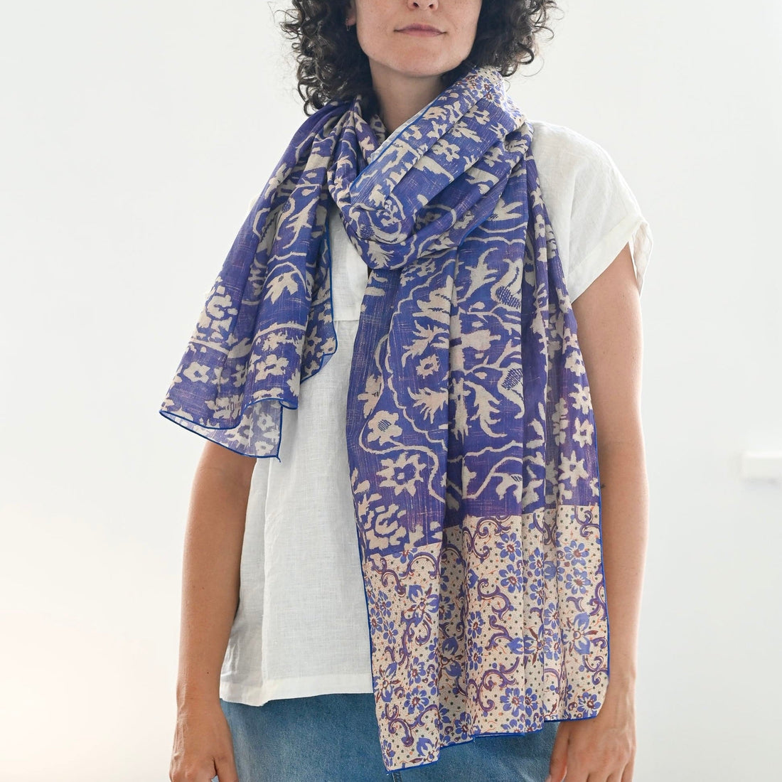 Lazybones - Silk &amp; Cotton Scarf, Ultramarine - The Flower Crate