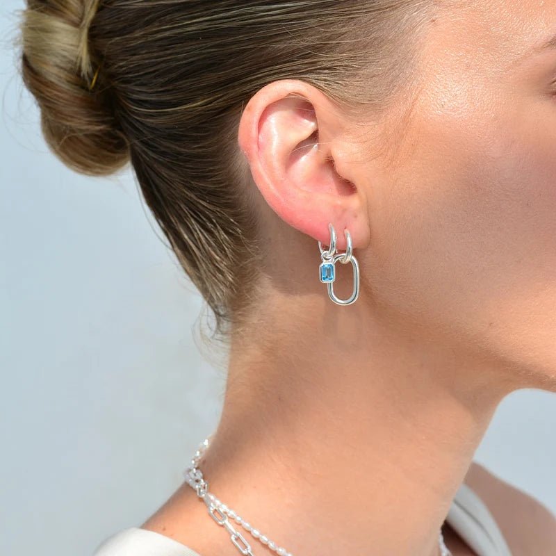 Linda Tahija - Gemme Huggie Earrings, Blue Topaz - The Flower Crate