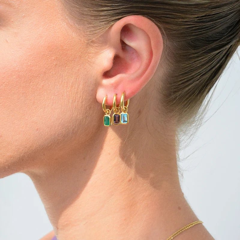 Linda Tahija - Gemme Huggie Earrings, Blue Topaz - The Flower Crate