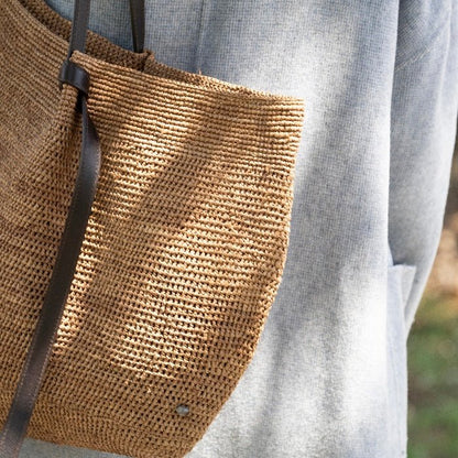 Made in Mada - Gemma XXL Raffia + Leather Bag - The Flower Crate