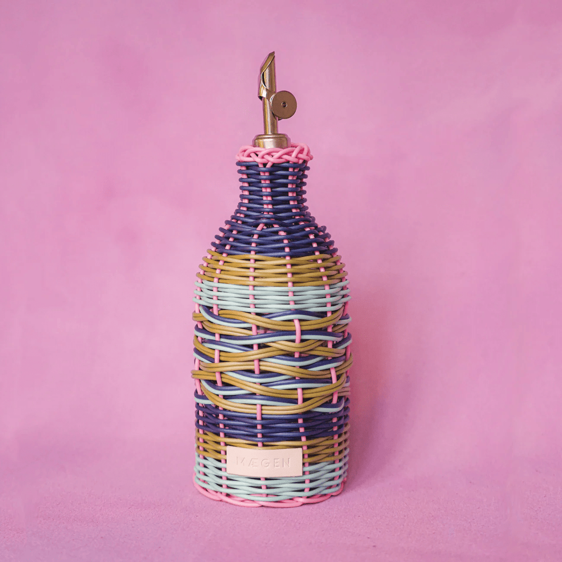 Maegen - Woven Oil Pourer, Pink & Navy - The Flower Crate