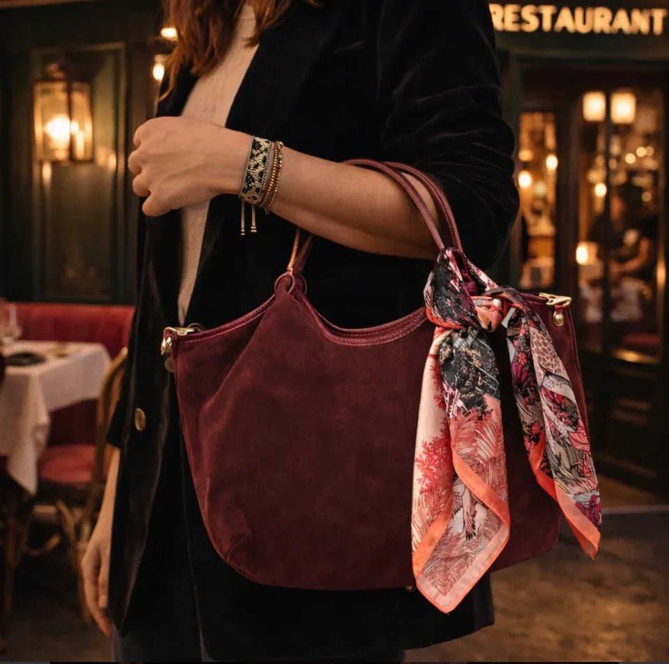 Maison Fanli - Hector Suede Leather Handbag, Plum - The Flower Crate