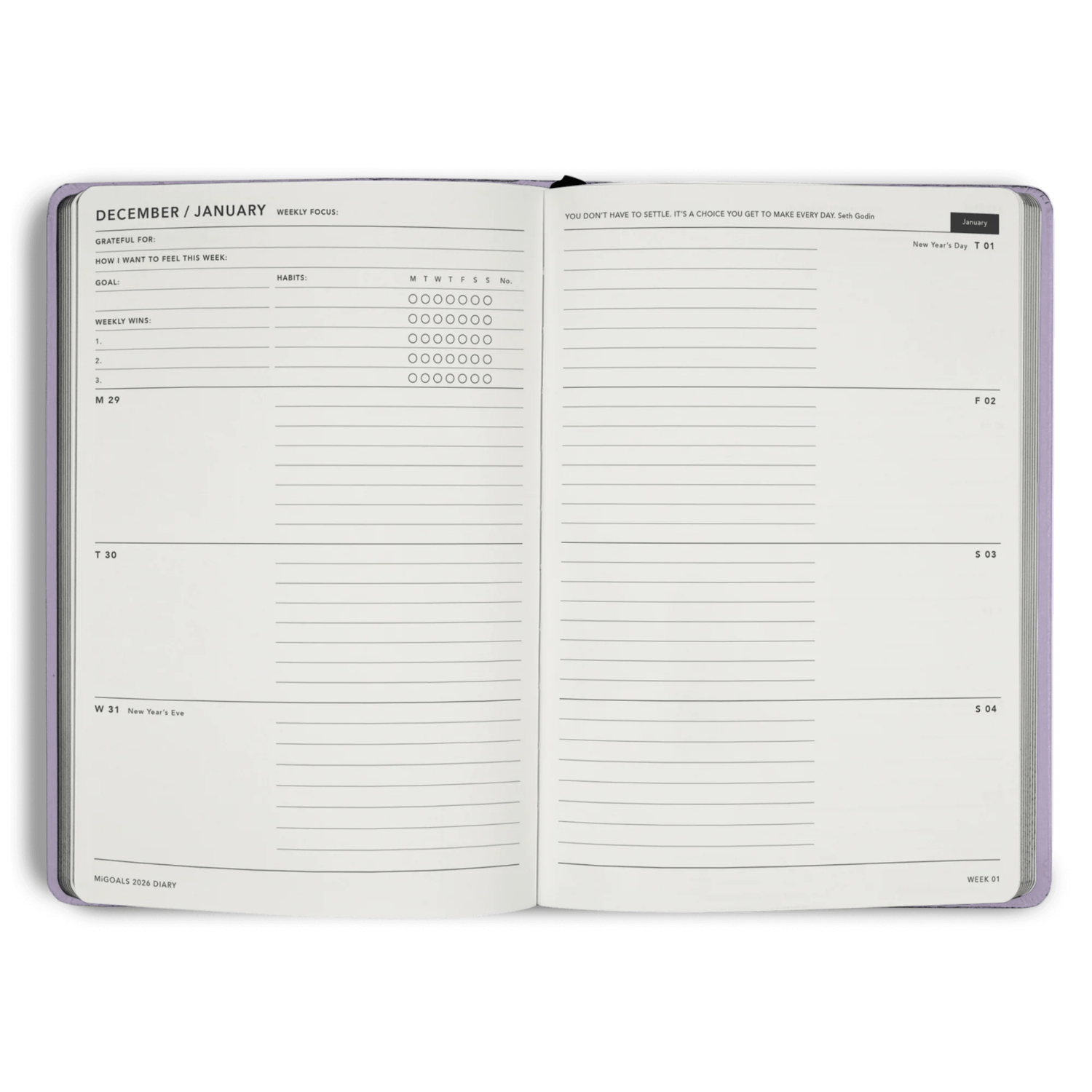 MiGoals - 2026 Lilac Weekly Spread Diary - The Flower Crate