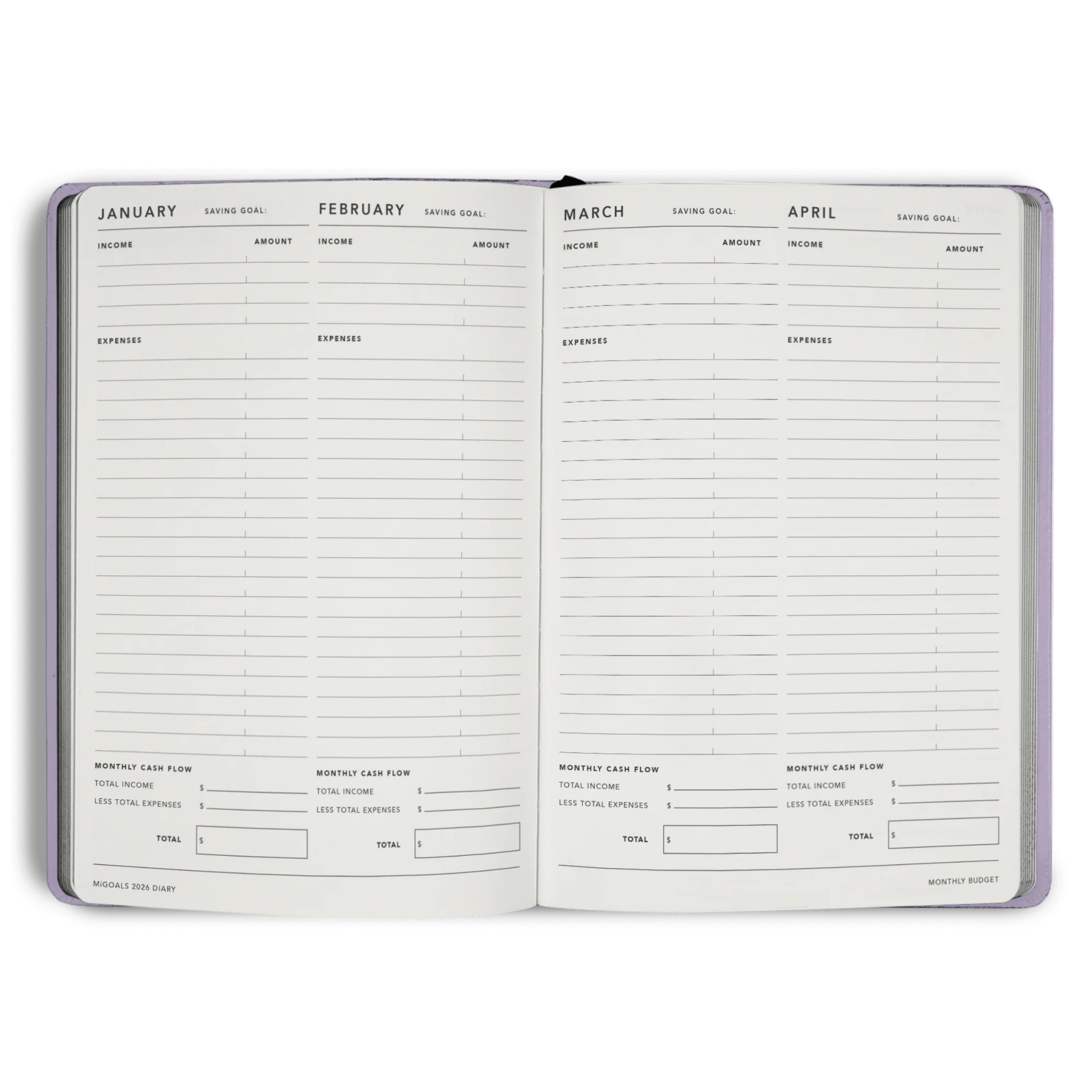 MiGoals - 2026 Lilac Weekly Spread Diary - The Flower Crate