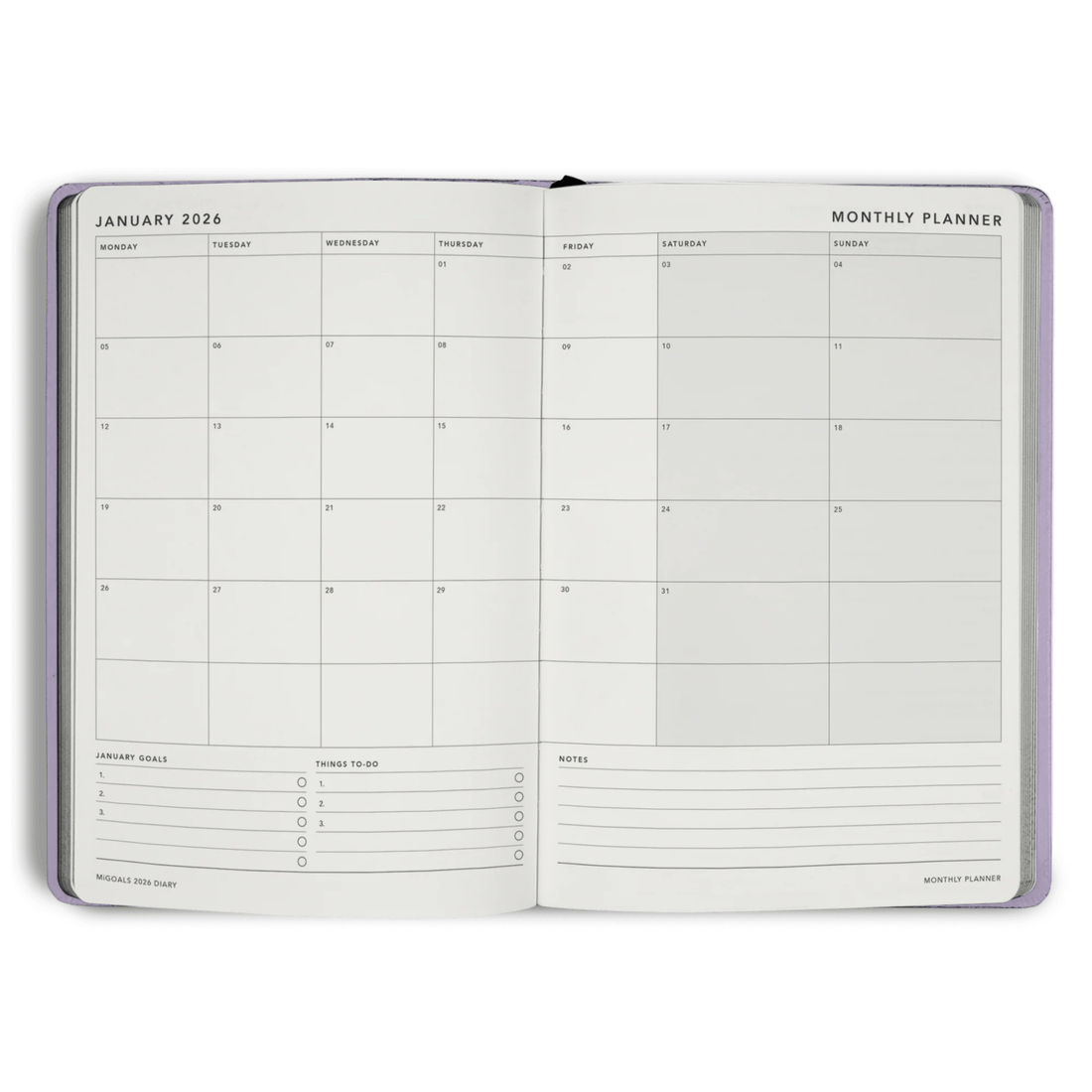 MiGoals - 2026 Lilac Weekly Spread Diary - The Flower Crate