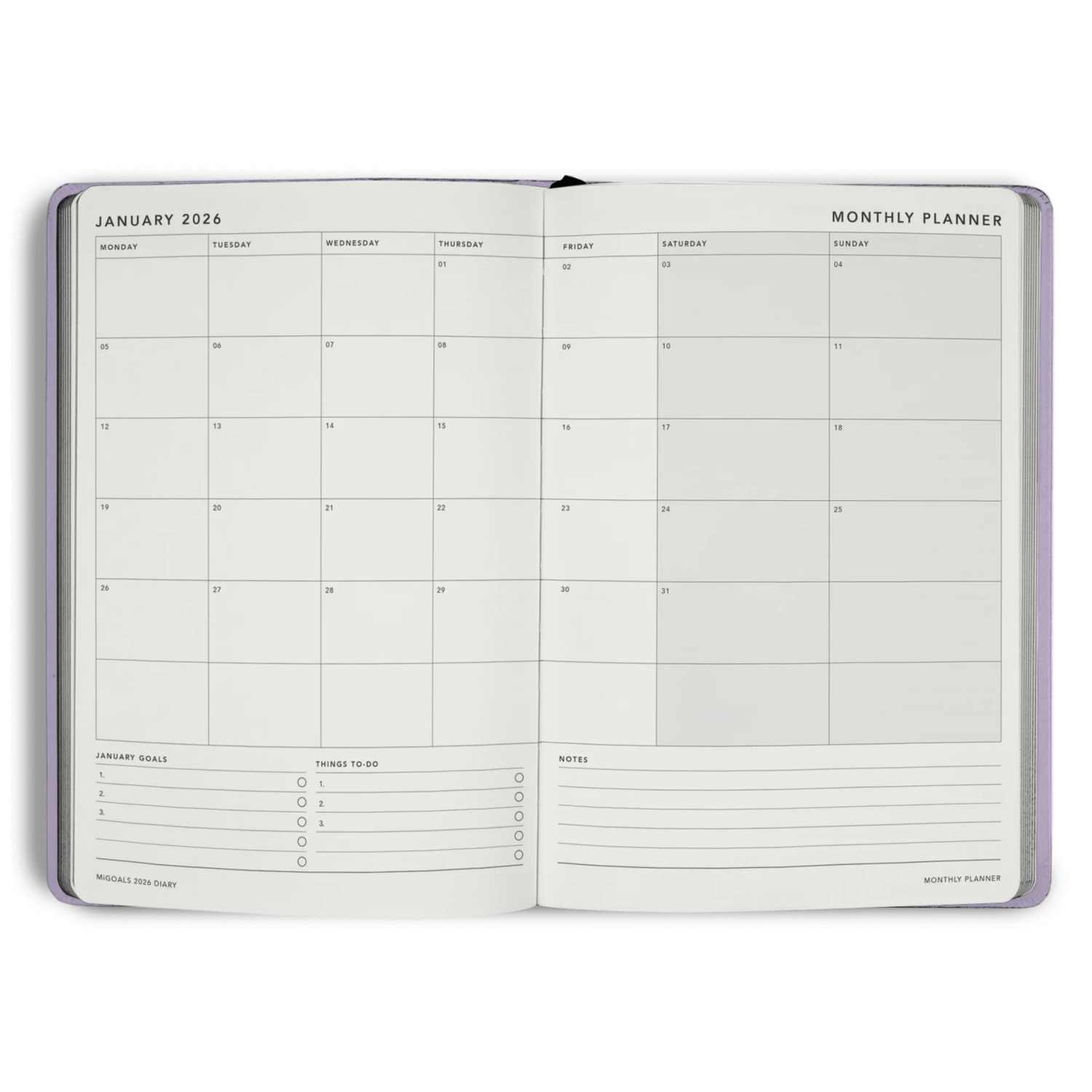 MiGoals - 2026 Lilac Weekly Spread Diary - The Flower Crate