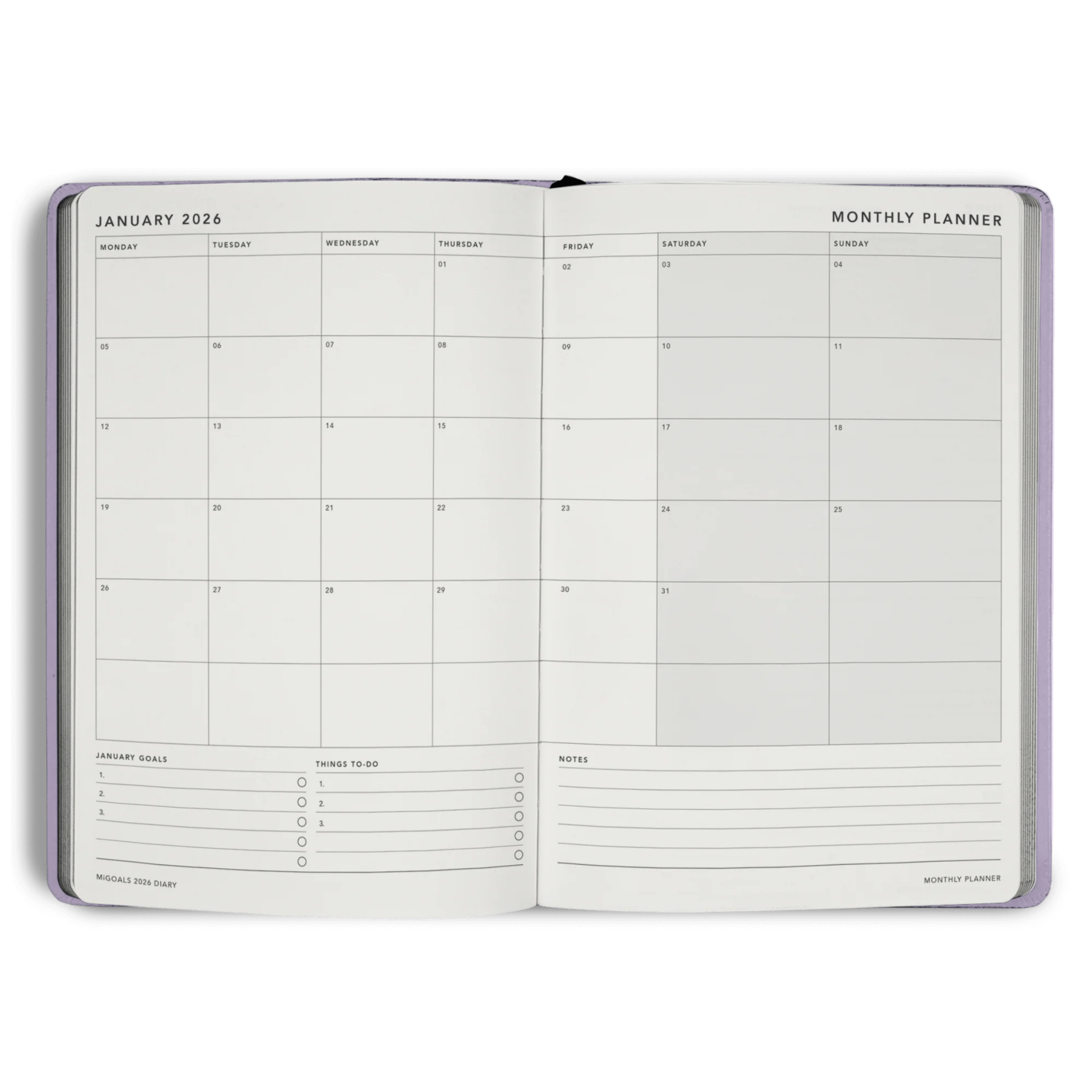 MiGoals - 2026 Lilac Weekly Spread Diary - The Flower Crate