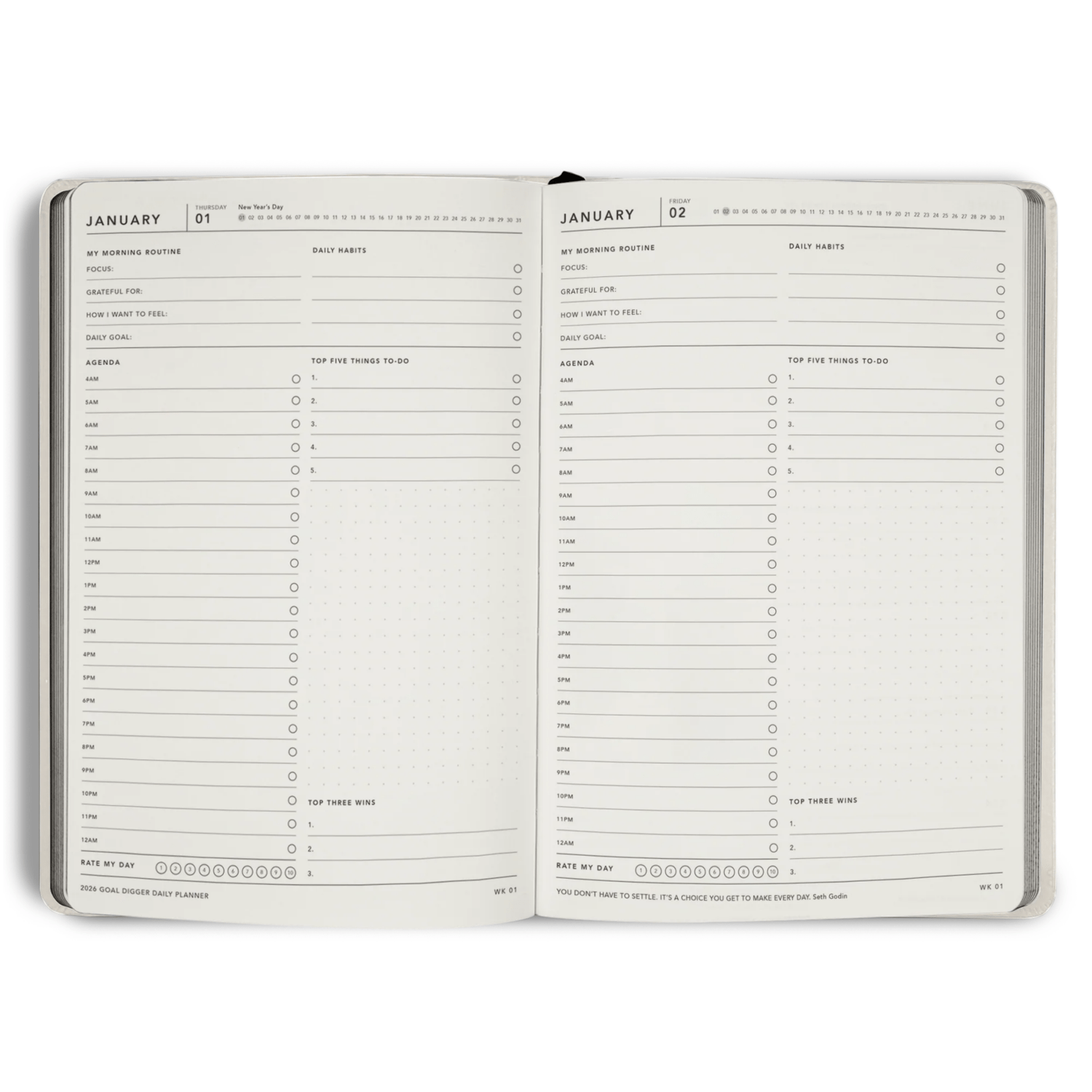 MiGoals - 2026 Vanilla Daily Goal Digger Planner - The Flower Crate