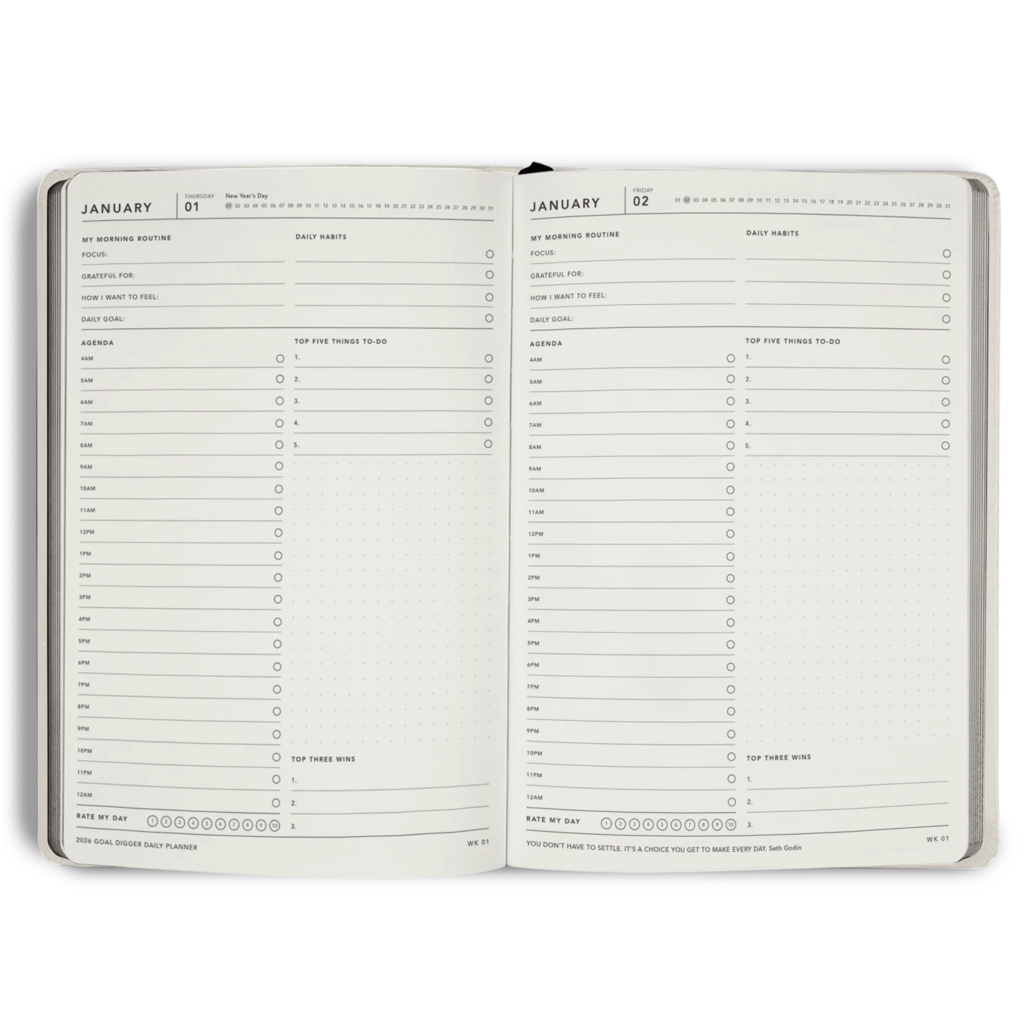 MiGoals - 2026 Vanilla Daily Goal Digger Planner - The Flower Crate