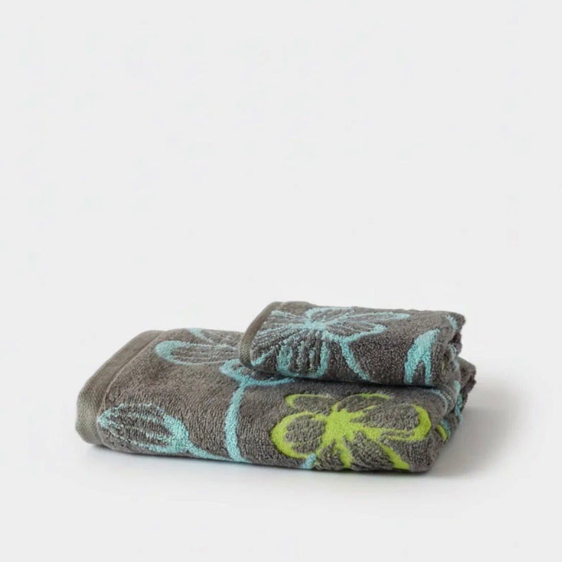 Murakami Pile - Flor Face Towel, Grey &amp; Green - The Flower Crate