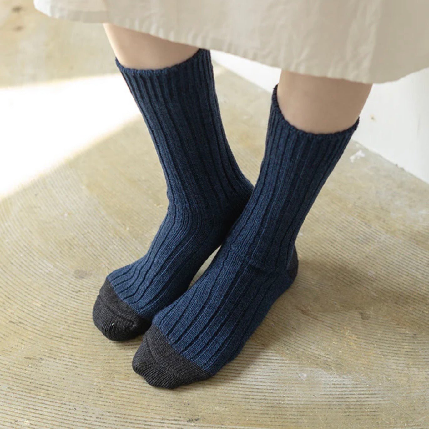 Nishiguchi Kutsushita - Boston Denim Blue Cotton Socks - The Flower Crate