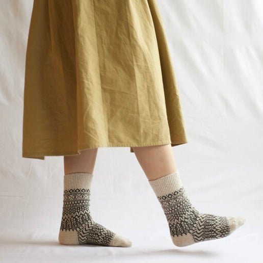 Nishiguchi Kutsushita - Oslo Wool Jacquard Socks, Oatmeal - The Flower Crate