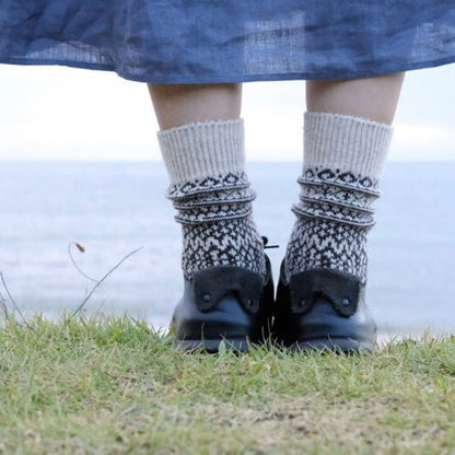 Nishiguchi Kutsushita - Oslo Wool Jacquard Socks, Oatmeal - The Flower Crate