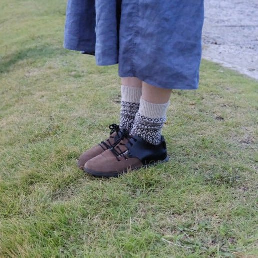 Nishiguchi Kutsushita - Oslo Wool Jacquard Socks, Oatmeal - The Flower Crate