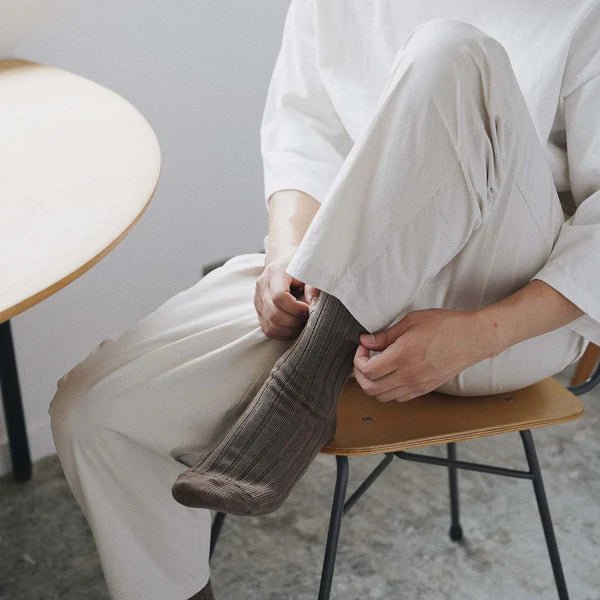 Nishiguchi Kutsushita - Praha Cashmere Ribbed Sock, Cocoa - The Flower Crate