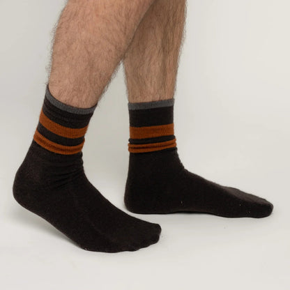 Nooan Socks - Dunedin, 3 Stripe Seal Brown - The Flower Crate