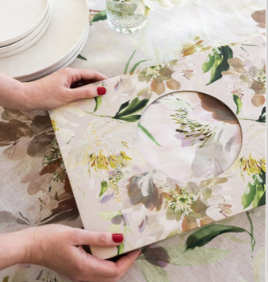 Peony Study Linen Tablecloth - Bespoke Letterpress - The Flower Crate