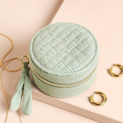 Quilted Mini Round Travel Jewellery Case - The Flower Crate
