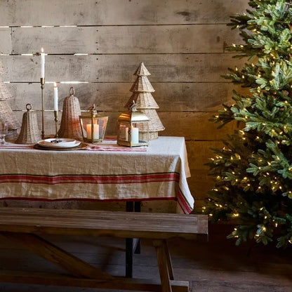 Red Selvedge Stripe Linen Tablecloth - The Flower Crate