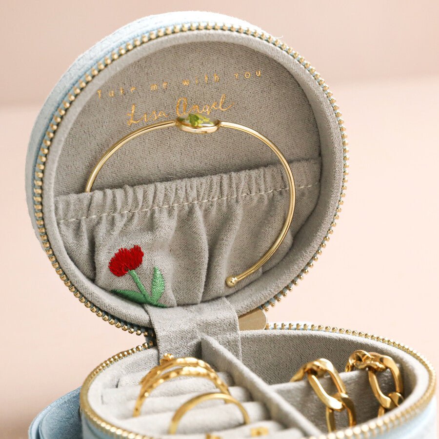 Round Embroidered Jewellery Case, Embroidered Flowers - The Flower Crate