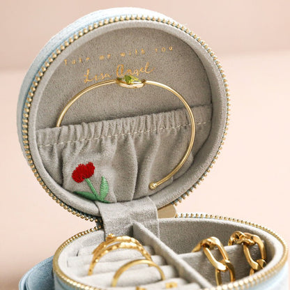 Round Embroidered Jewellery Case, Embroidered Flowers - The Flower Crate