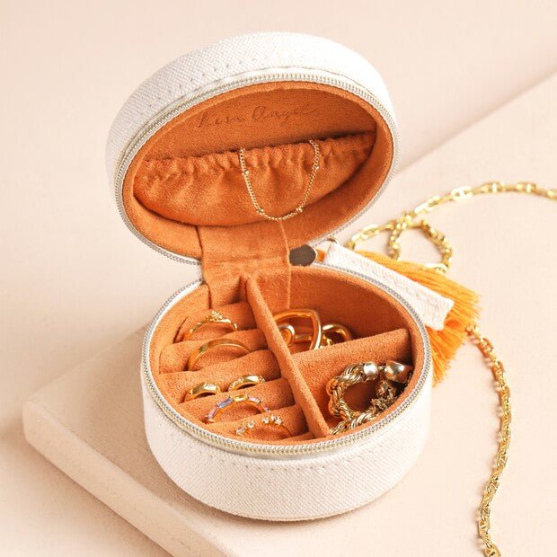 Round Embroidered Jewellery Case, Leaves - The Flower Crate