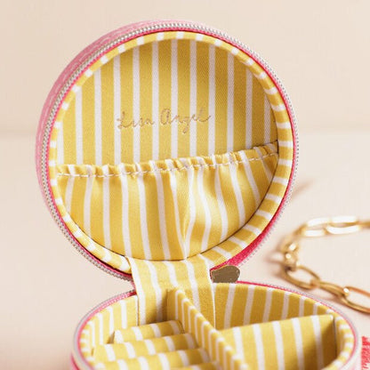 Round Embroidered Jewellery Case, Strawberry - The Flower Crate