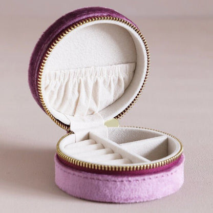 Round Velvet Jewellery Case, Mauve Pink - The Flower Crate
