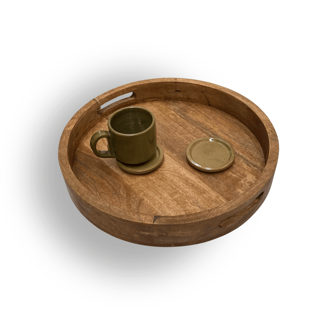 Round Wooden Tray with Handles, Small - The Flower Crate