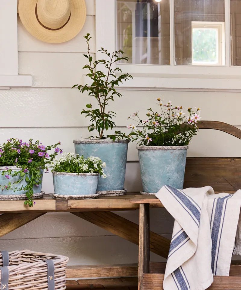 Sea Blue Plant Pot &amp; Saucer - The Flower Crate