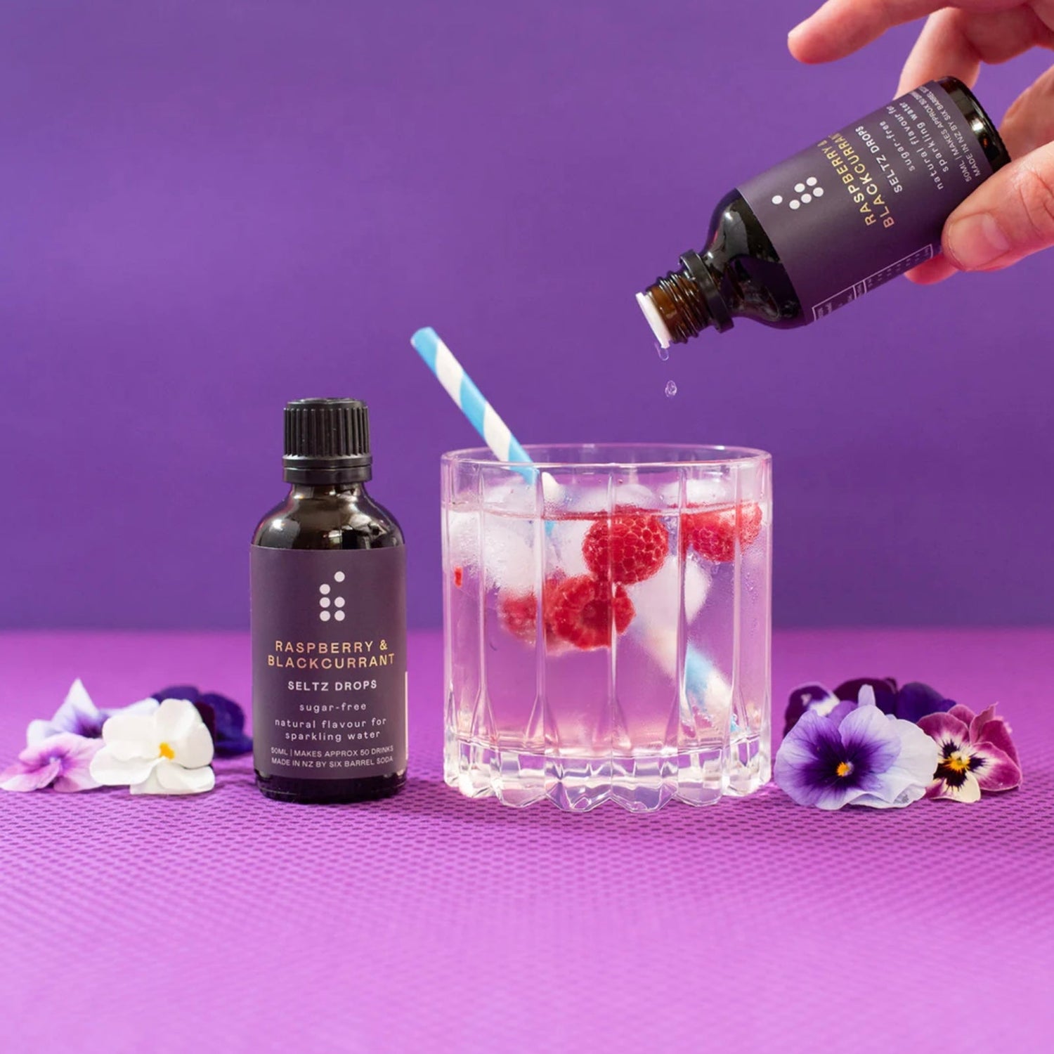 Six Barrel Soda - Raspberry &amp; Blackcurrent Seltz Drops - The Flower Crate