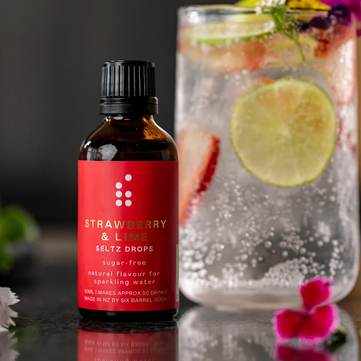 Six Barrel Soda - Strawberry &amp; Lime Seltz Drops - The Flower Crate