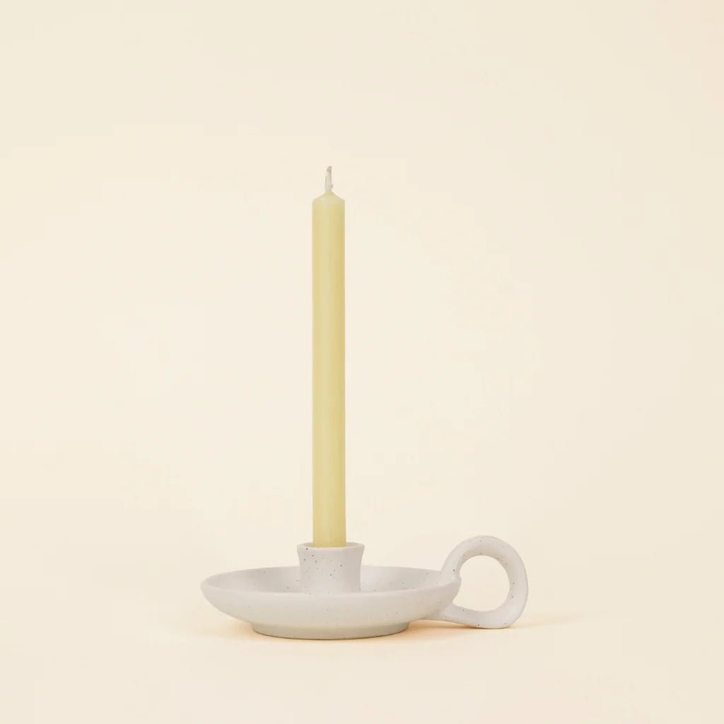 St Eval - White Speckle Candle Holder - The Flower Crate