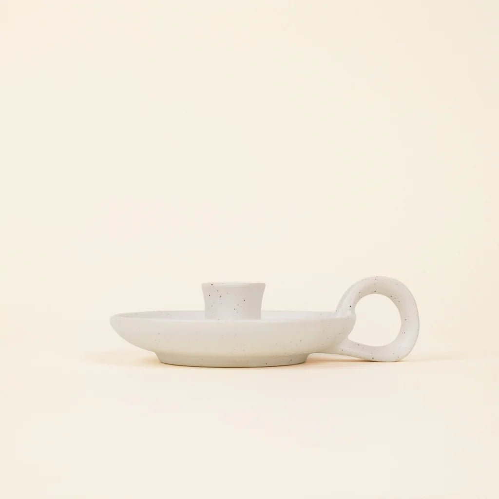 St Eval - White Speckle Candle Holder - The Flower Crate