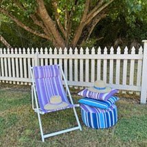 Striped Outdoor Pouffe - Blue - The Flower Crate