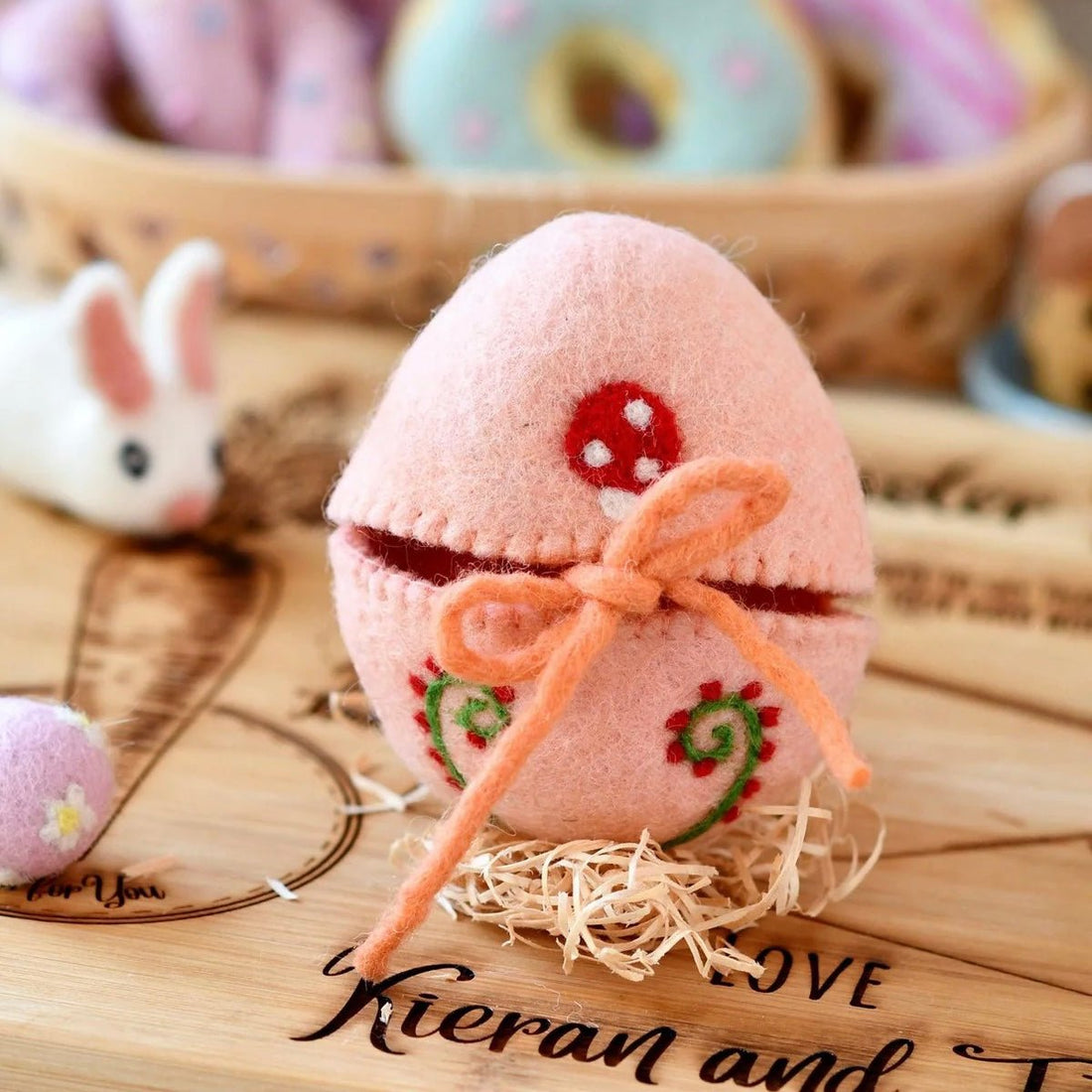 Tara Treasures - Peach Felt Egg Cover With Mushroom - The Flower Crate