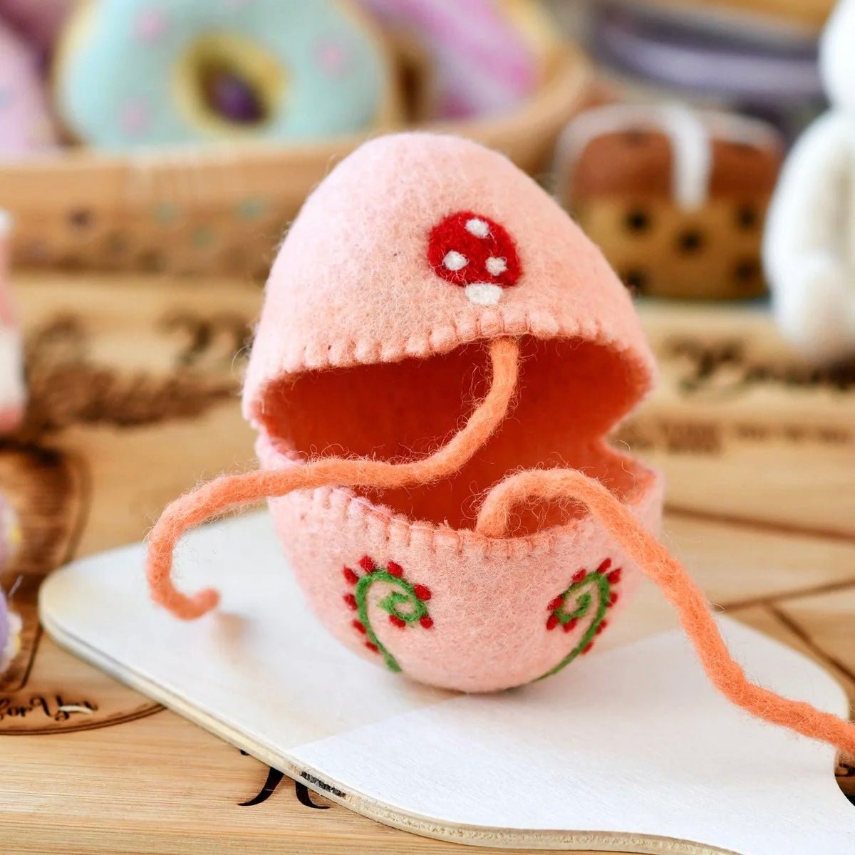 Tara Treasures - Peach Felt Egg Cover With Mushroom - The Flower Crate