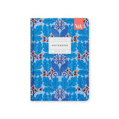 V&amp;A - A5 Hard Cover Notebook, Neon Floral Blue Birds - The Flower Crate