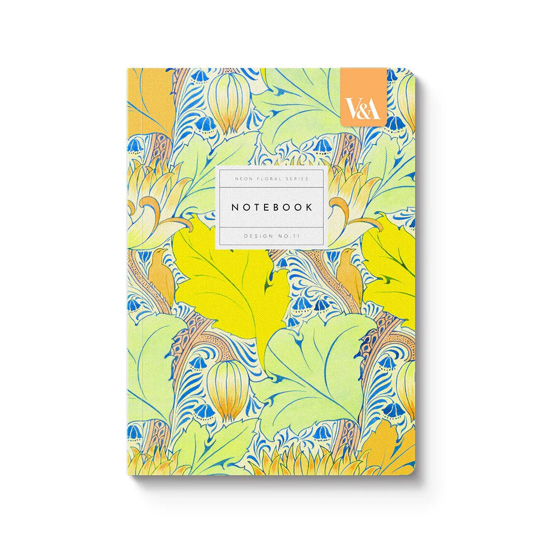 V&A - A5 Soft Cover Notebook, Neon Floral Aqua & Crafts - The Flower Crate