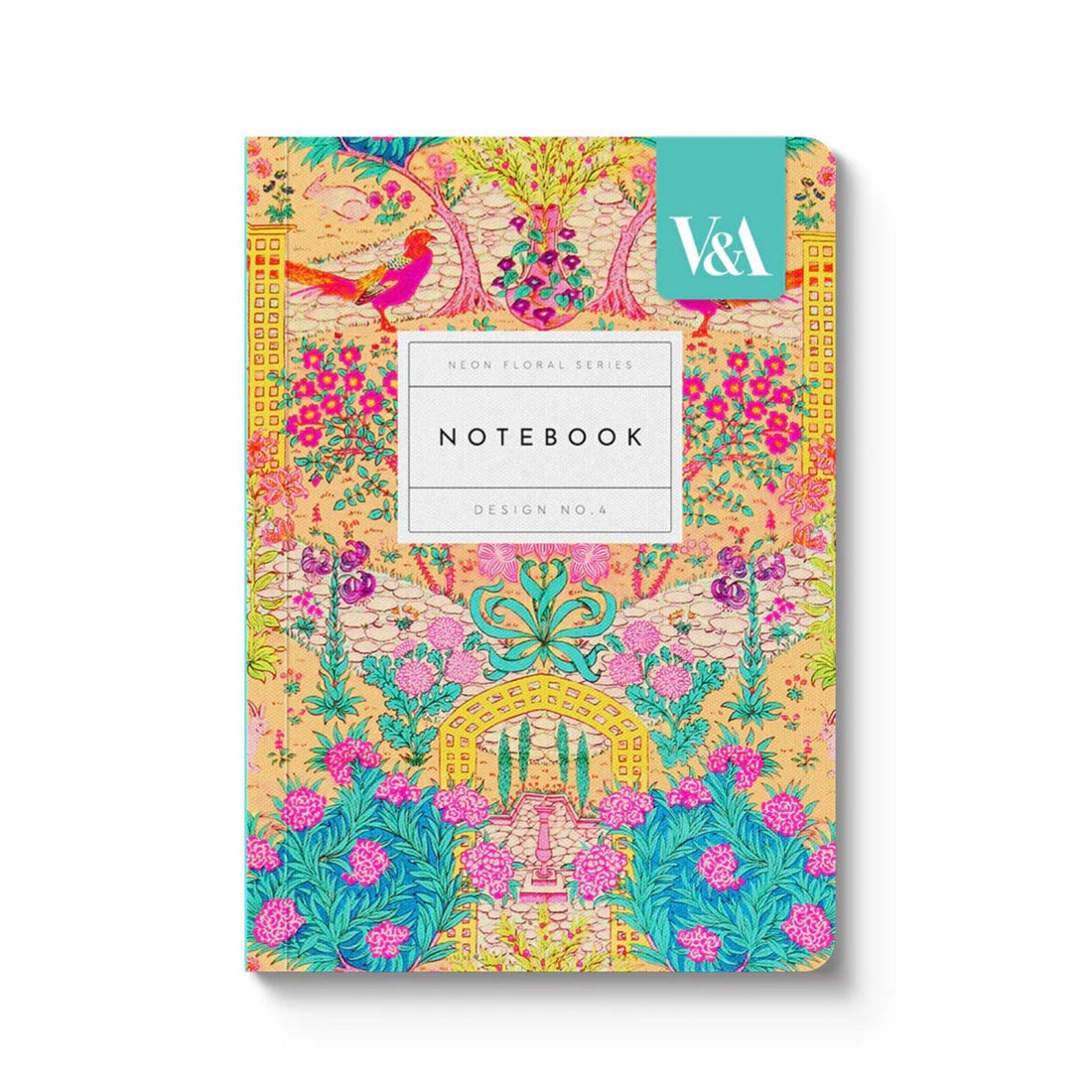 V&amp;A - A6 Soft Cover Notebook, Neon Floral Ornate Garden - The Flower Crate