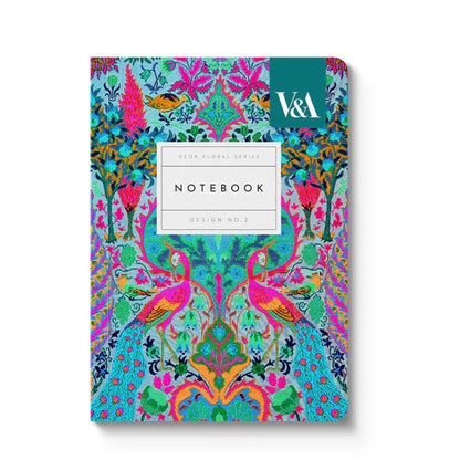 V&amp;A - A6 Soft Cover Notebook, Neon Floral Turquoise Peacock - The Flower Crate