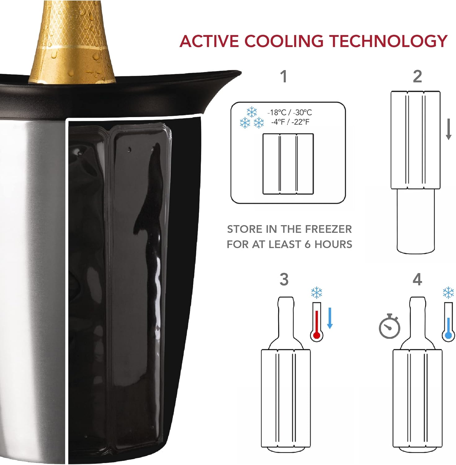 Vacu Vin Active Wine Cooler, Stainless Steel - The Flower Crate