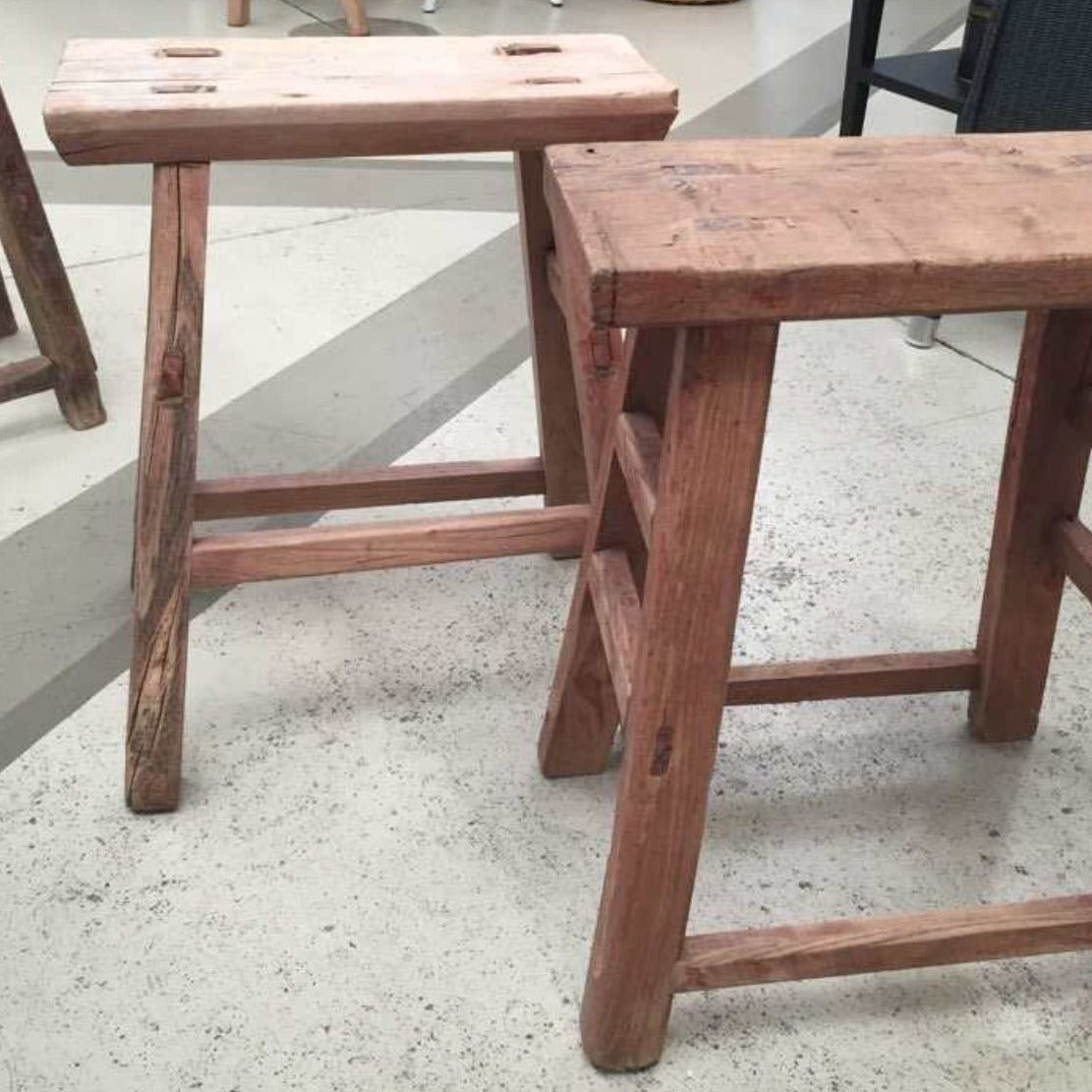 Antique Wooden Stool - The Flower Crate