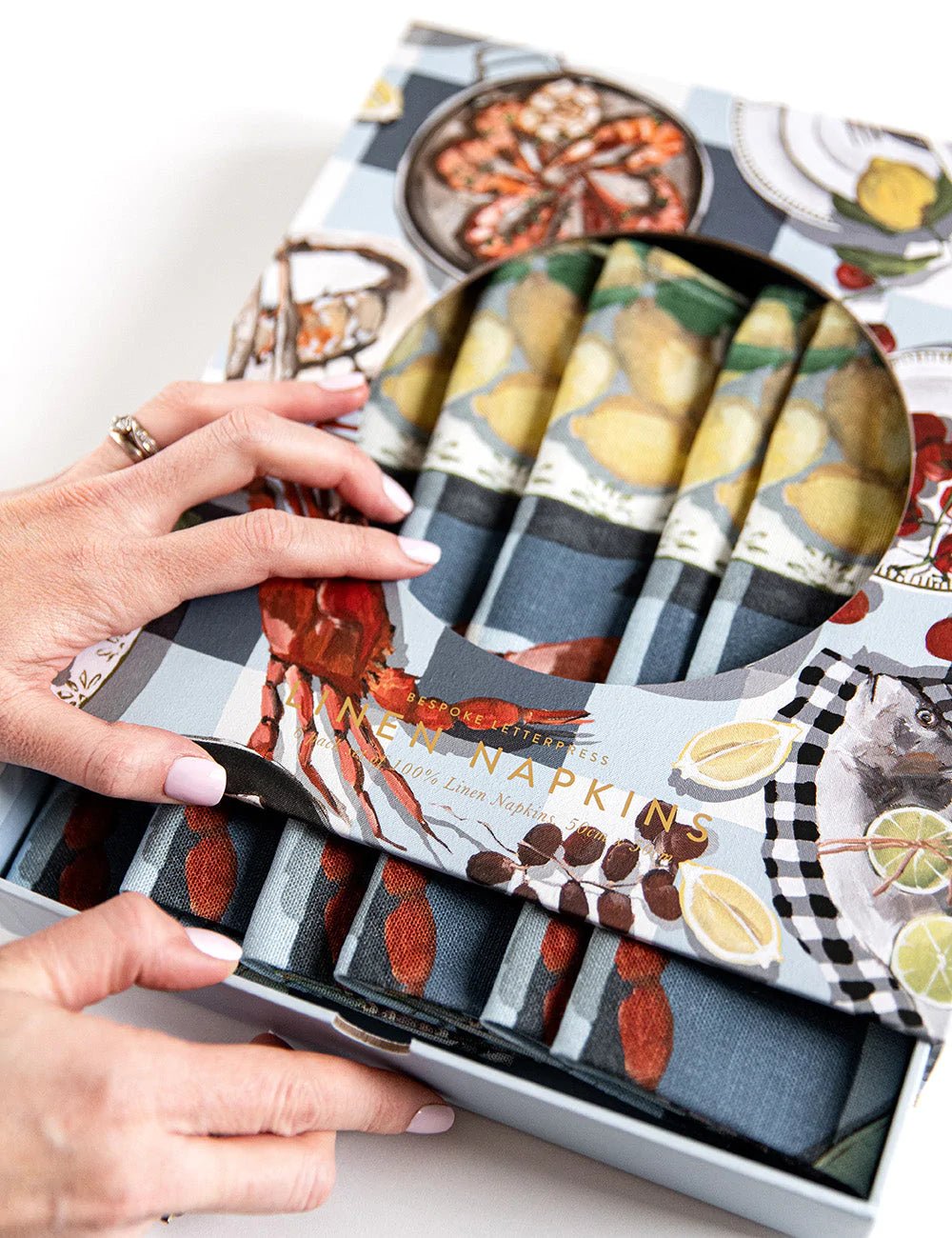 Bespoke Letterpress - Crab &amp; Squid 100% Linen Napkins, 6 Pack - The Flower Crate