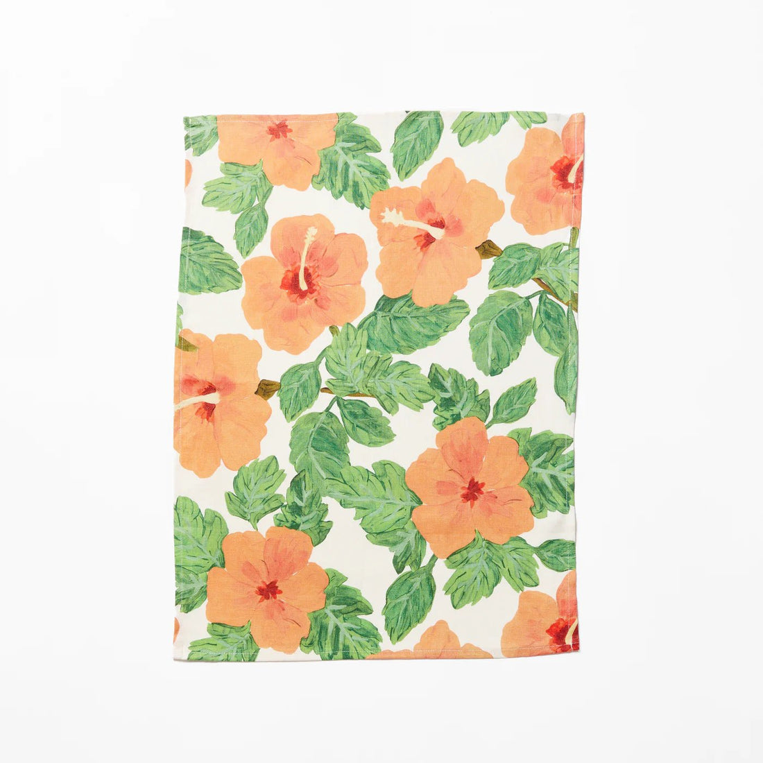 Bonnie &amp; Neil Linen Tea Towel - Hibiscus Coral - The Flower Crate