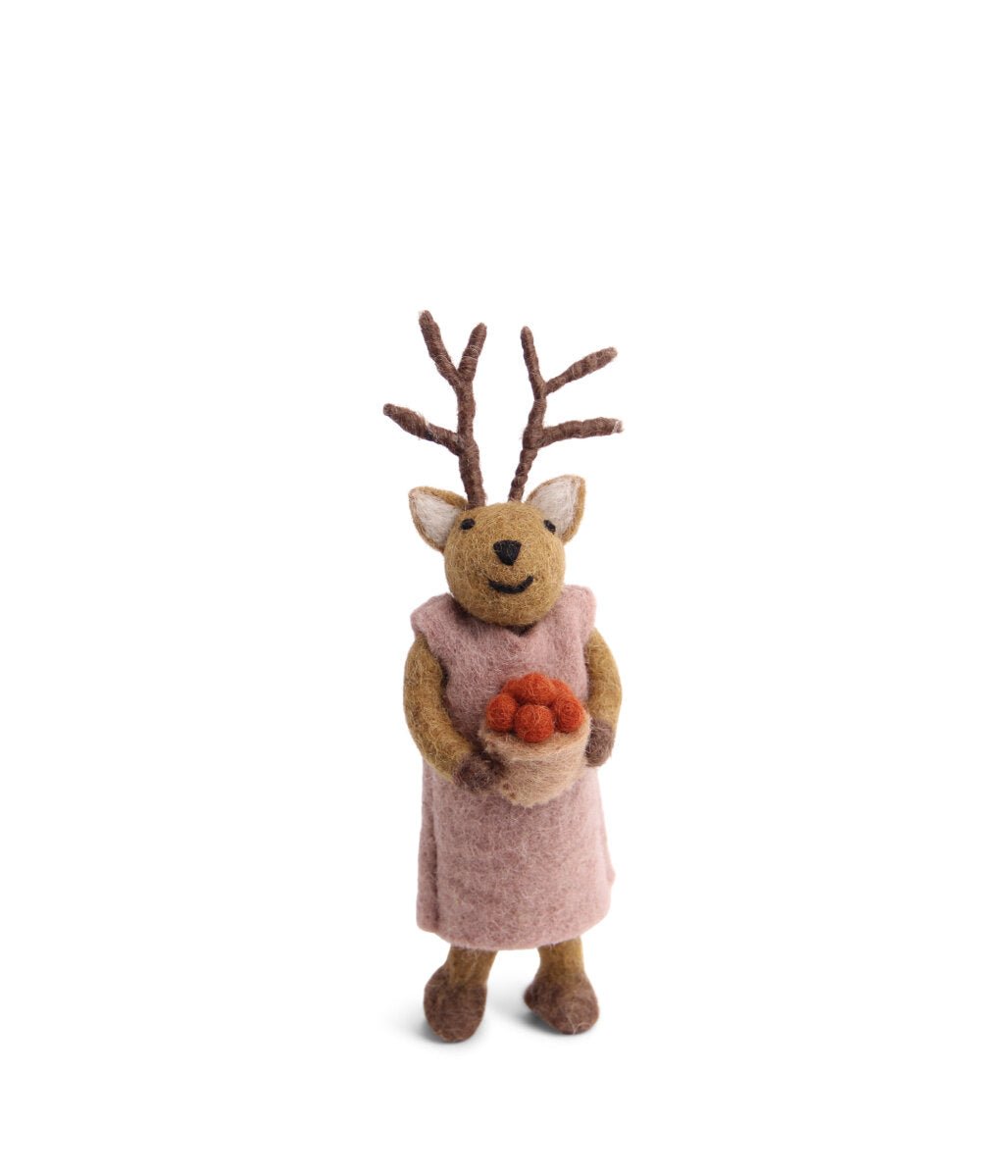 En Gry &amp; Sif - Small Brown Deer With Berries - The Flower Crate